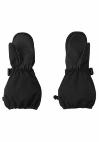 Schwarze isolierte Handschuhe mit glatter Oberfläche und elastischen Bündchen. Verfügt über ein gerafftes Design für eine enge Passform. Keine sichtbaren Beschläge oder Muster.