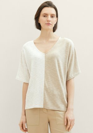 TOM TAILOR T-shirt imprimé - beige offwhite thin stripe