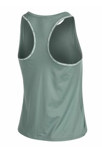 Svetlozelený športový tielko s vykrojeným chrbtom a širokými prieramkami. Obsahuje biele logo "Under Armour" na výstrihu a otvoroch pre rukávy.