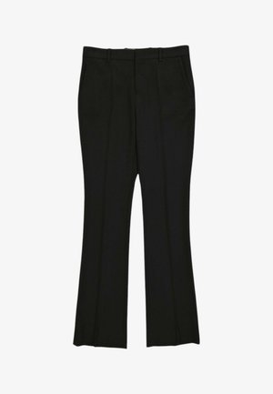Pantalon habillé noir avec passants de ceinture, poches avant et un pli marqué sur chaque jambe, présenté à plat sur fond blanc.