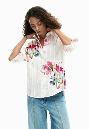 LONG SLEEVE PLEATED FLORAL  - Chemisier - white
