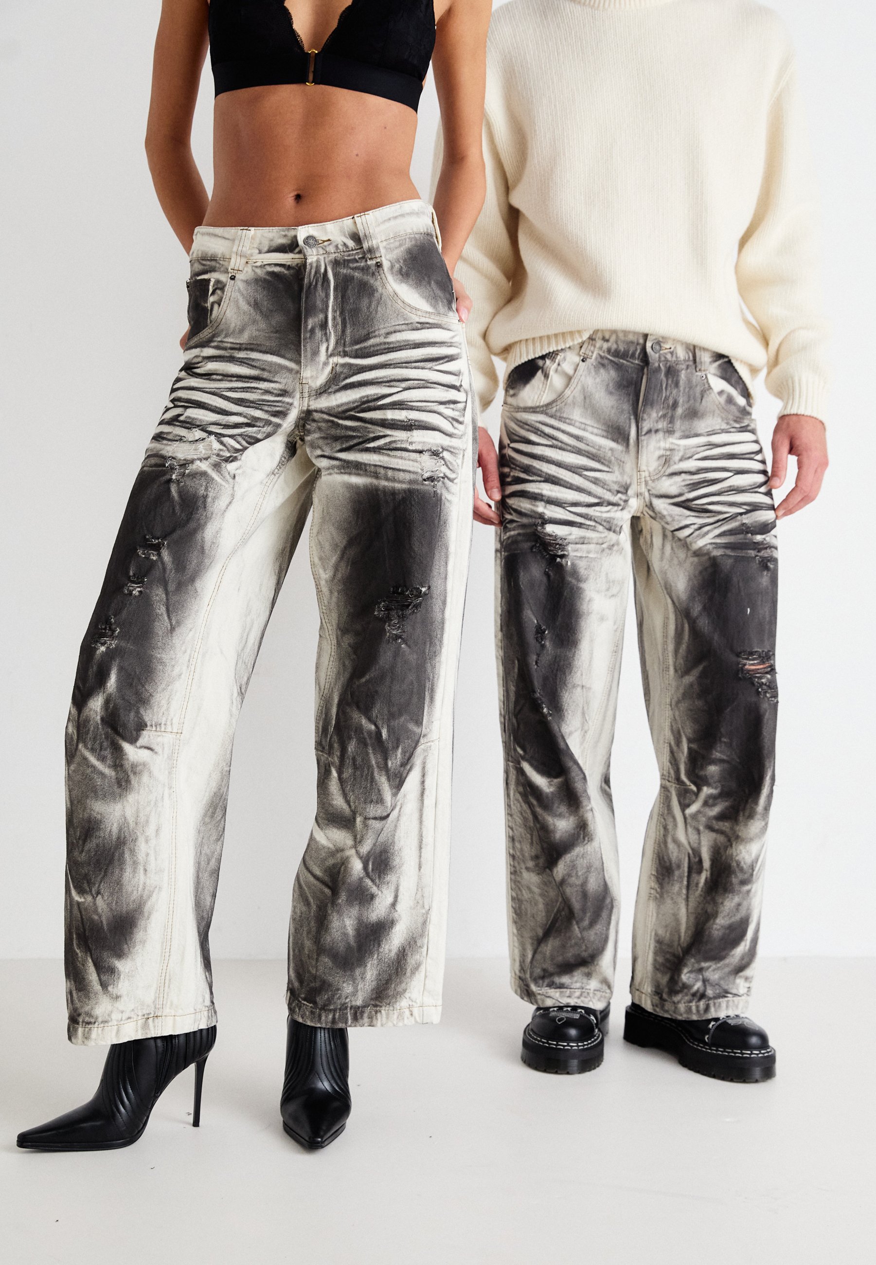 Jaded London WATERCOLOUR STRAIGHT LEG UNISEX - Loose Jeans - cream 