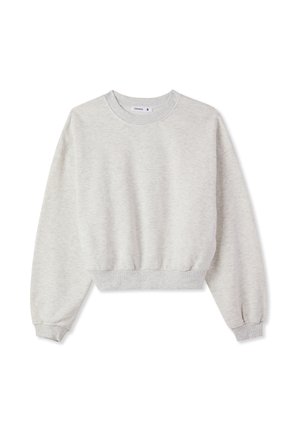 Felpa grigia corta con scollo rotondo, polsini e orlo a costine. Realizzata in un materiale morbido e strutturato con un delicato motivo mélange.