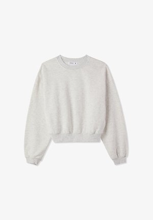 Felpa grigia corta con scollo rotondo, polsini e orlo a costine. Realizzata in un materiale morbido e strutturato con un delicato motivo mélange.