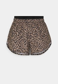 Kraťasy s leopardím vzorem v odstínech hnědé s černými skvrnami. Elastický pas, zakřivený lem a jemný materiál.