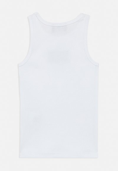 Débardeur blanc sans manches avec encolure ronde, dos uni et ourlet droit.