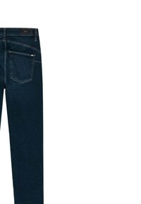 Jeans in denim blu scuro con una vestibilità slim, cinque tasche e dettagli di cuciture sottili sul retro. Vita standard e senza embellishments.