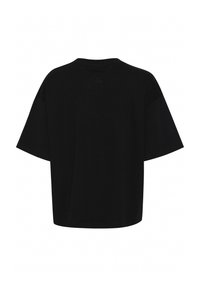Sort oversized t-shirt med korte ærmer. Fremstillet af blød stof, med rund halsudskæring og minimal branding på bagsiden. Ingen mønstre eller accenter.