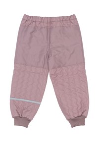 Pantaloni imbottiti rosa con motivo trapuntato testurizzato, vita elastica, polsini stretti e dettaglio a strisce riflettenti vicino alla caviglia.