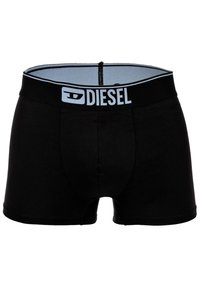 Μαύρα μποξεράκια από μαλακό ύφασμα, με ελαστική ζώνη μέσης που φέρει το λογότυπο "DIESEL" σε ανοιχτό μπλε χρώμα και εφαρμογή που προσφέρει άνεση.