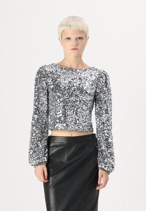 VILA VIIBIZA O NECK TOP - Bluză cu mânecă lungă - silver detail/sequins