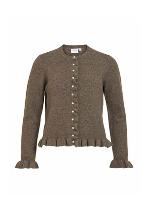 VILA, KNITTED CARDIGAN VIJACIA FRILL - Gilet - brown