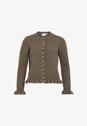 VILA, KNITTED CARDIGAN VIJACIA FRILL - Gilet - brown