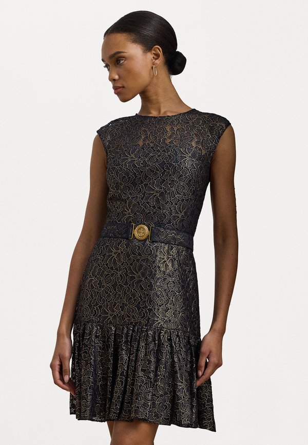 BELTED METALLIC LACE COCKTAIL DRESS - Cocktail dress / Party dress