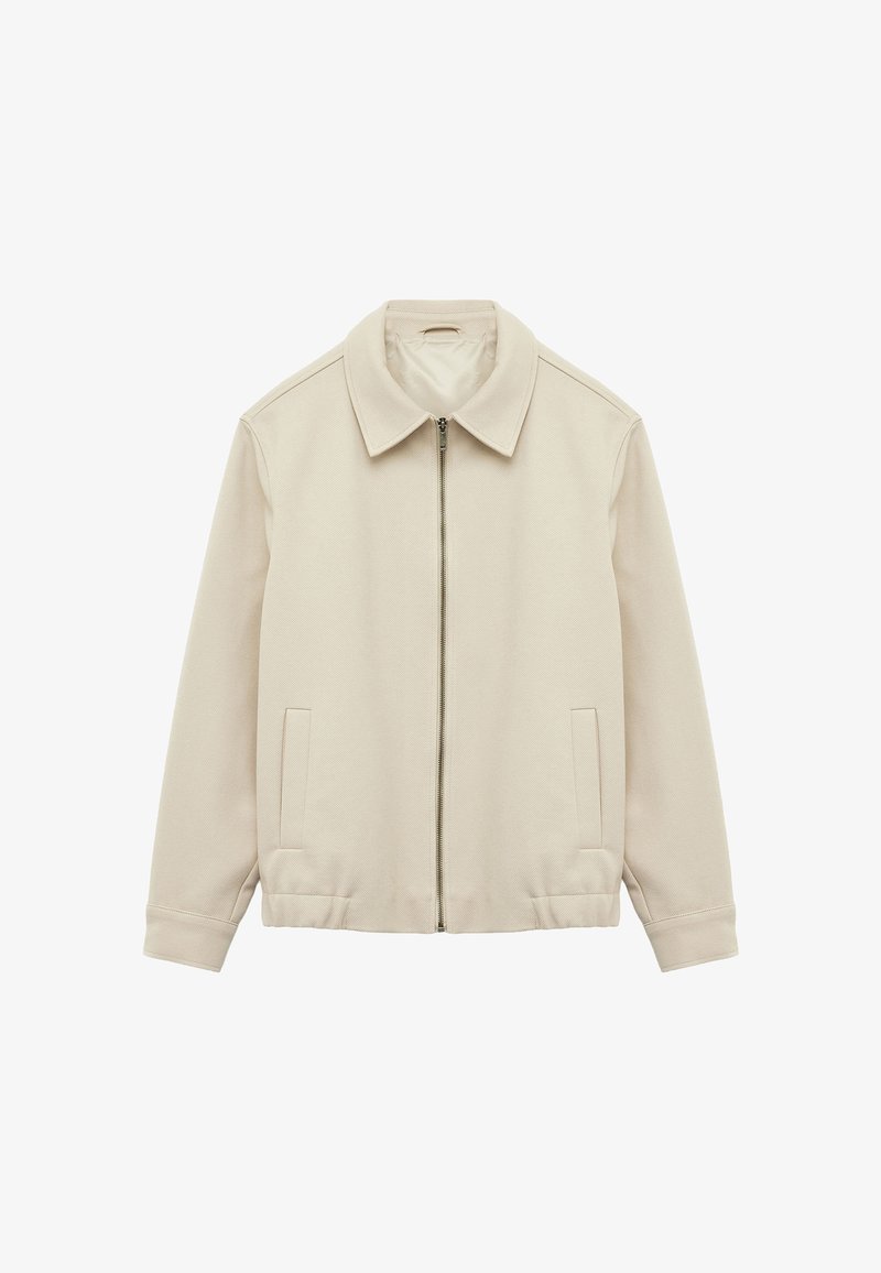Beige zip-up jack met een kraag, twee voorkeurs, en geribbelde manchetten. Glad materiaal met een gestructureerde afwerking. Geschikt voor casual wear.