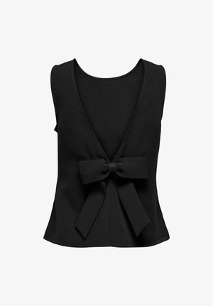 Juoda be rankovių palaidinė su giliu V formos kaklu ir dideliu lanku priekyje. Pagaminta iš lygaus audinio, pasižyminčio elegantišku kritimu ir švariais kontūrais.