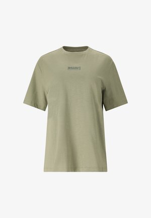 Lyse olivengrøn kortærmet T-shirt med rund hals og lille centreret "Whistler"-logo i mørkegrøn på brystet.
