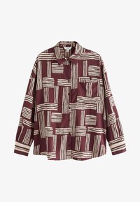 Unselected, berry red white geometric print