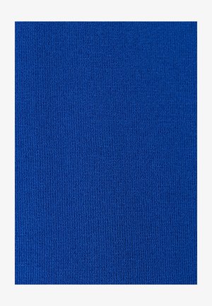 Tissu tricoté bleu vif avec une texture fine et uniforme, présentant des motifs de points verticaux et horizontaux visibles.