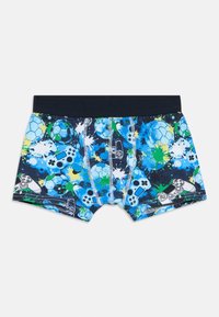 Ανδρικά boxer shorts σε σκούρο μπλε χρώμα με πολύχρωμο σχέδιο σταγονίτσας, που περιλαμβάνει κοντρόλερ παιχνιδιών και στοιχεία ποδοσφαίρου. Μαλακό βαμβάκι με ελαστική μέση.
