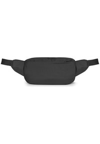 Marsupio nero in tessuto, di forma rettangolare, con strap regolabili e una texture liscia. Design semplice senza hardware visibili o motivi.