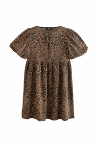 TALL FIT - TEXTURED PUFF SLEEVES FRONT DETAIL - Gebreide jurk - brown leopard animal