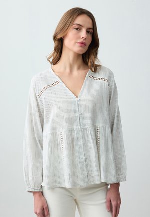 RELAXED FIT V-NECK LONG SLEEVE PATTERNED - Camicetta - ecru