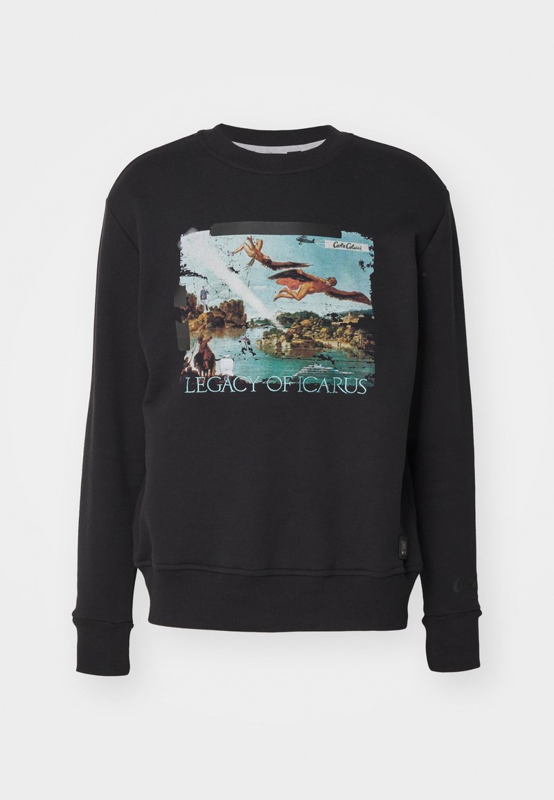 Sweat-shirt noir avec une illustration représentant Icare survolant un paysage et le texte « LEGACY OF ICARUS » sous l'image.