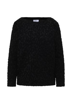 Sort langærmet top med struktureret leopardmønster. Blødt stof, rund hals og løs pasform. Mærkat synligt ved halsudskæringen.