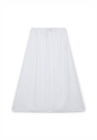 Jupe blanche longueur cheville en tissu doux et léger ; dotée d'une taille élastique avec cordon de serrage réglable pour un ajustement parfait.