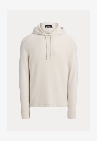 Φούτερ με κουκούλα σε εκρού χρώμα από υφασμάτινη υφή, με μακριά μανίκια και κορδόνια στο λαιμό.