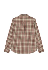 Πουκάμισο με μακριά μανίκια, καρό, που παρουσιάζει έναν συνδυασμό καφέ, κρεμ και σκούρου πράσινου χρώματος. Πλάτη με πιέτες και κουμπιά στους καρπούς.