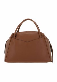 Sac à main en cuir marron avec un design structuré, des poignées supérieures arrondies et une fermeture éclair sur le côté pour un maintien sécurisé. Présente une texture lisse.