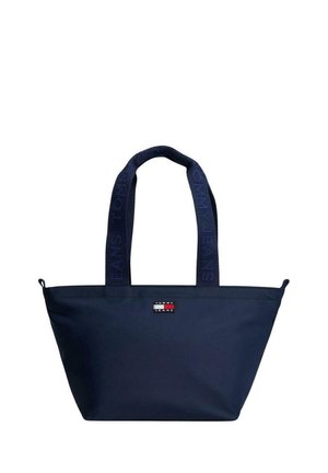 Borsa a mano blu navy con manici larghi con la scritta in rilievo "Tommy Jeans" e piccolo patch con il logo Tommy Jeans al centro davanti.