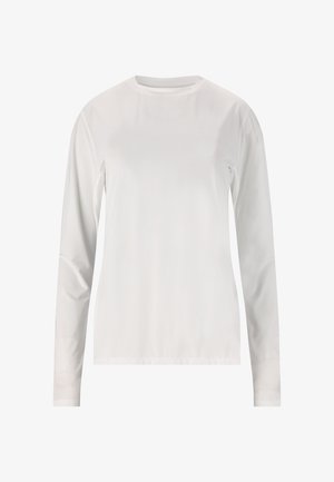 Hvid langærmet crew neck-shirt med slank pasform og glat stoftekstur.