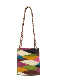 Handtas - black brown white rose ribbed