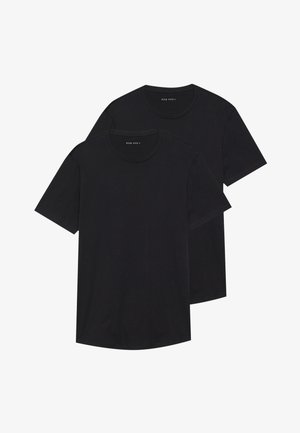 Zwarte t-shirts met korte mouwen in een pack van twee, gemaakt van een gladde stof met een ronde halslijn en rechte zoom. Eenvoudig ontwerp zonder patronen.