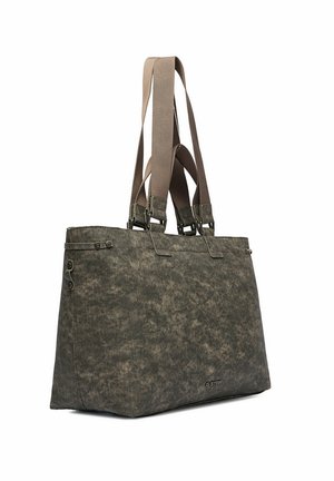 Bolso tote grande de lona gris texturizada con dos asas gruesas para el hombro y pequeño logo metálico "G-STAR" en la parte frontal inferior derecha.