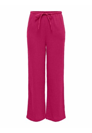Svetlo ružové voľné nohavice s textúrovanou látkou, elastickým pásom a predným sťahovaním na šnúrku.