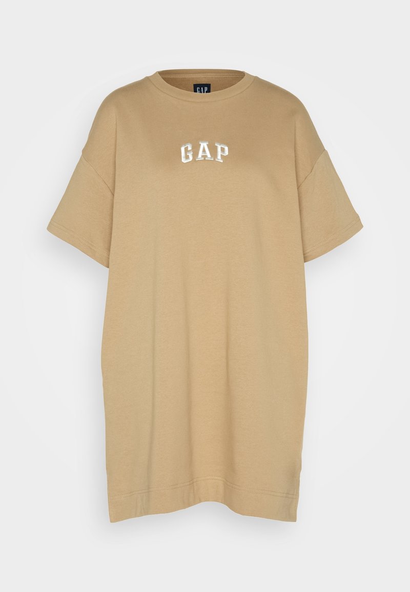 T-shirt oversize kaki en coton, avec manches courtes et logo "GAP" brodé en blanc sur le devant. Texture lisse.
