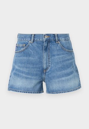 Svijetlo plave traperice kratke hlače s visokim strukom, pet džepova i neurezim rubom. Imaju metalnu dugmad i kontrastne šavove.