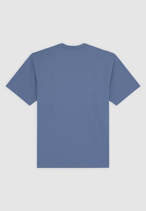 Blå bomuld T-shirt med korte ærmer, rund halsudskæring og en glat tekstur. Bagsiden er ensfarvet uden grafik eller detaljer.