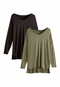 Friends Like These V NECK OVERSIZE SUPERSOFT 2 PACK - Hosszú ujjú felső - black and khaki