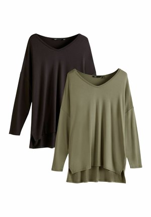 V NECK OVERSIZE SUPERSOFT 2 PACK - Pitkähihainen paita - black and khaki