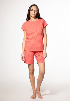 Gestreiftes T-Shirt und Shorts-Set in leichtem Baumwollstoff. Das T-Shirt hat kurze Ärmel und einen lässigen Schnitt; die Shorts haben einen elastischen Bund.