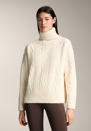 HIGH NECK CABLE KNIT - Pullover - stone