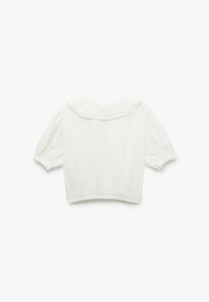Witte korte blouse met pofmouwen, een ruches kraag en een elastische zoom. Gemaakt van een lichtgewicht, gestructureerde stof.
