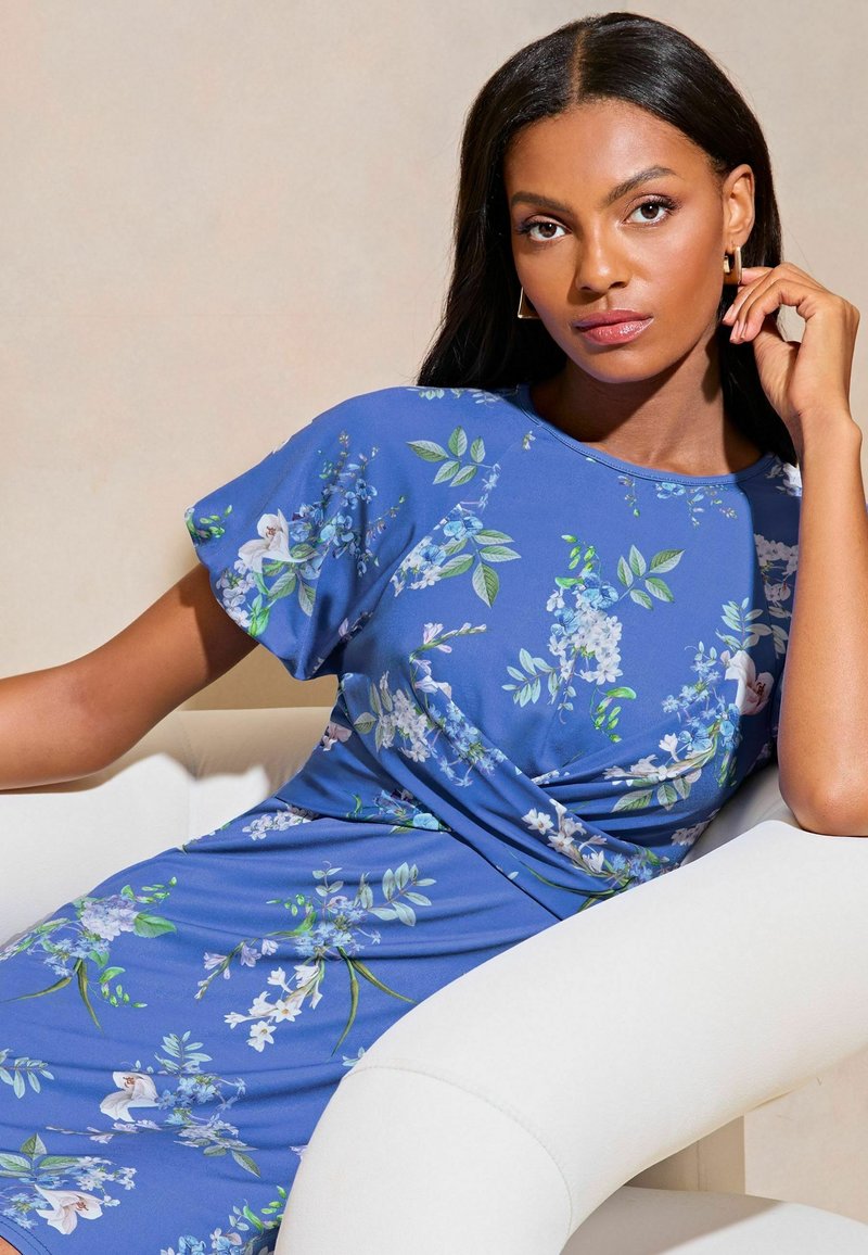 blue and white or gold and white dress Navy Blue Cotton Flax Criss-Cross Back Short Dress 48" / Petite (5'1" and below)