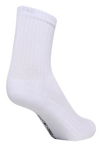 Vita bomullsblandning strumpa med ribbat mönster och vadderad sula. Har en förstärkt häl och tå. Enkel design, ankellängd.
