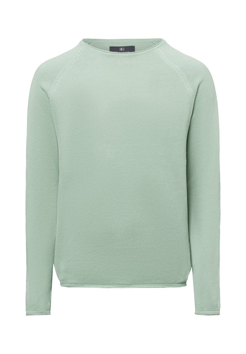 Lichtgroene sweatshirt met lange mouwen, een gestructureerde afwerking, ronde hals en raglanmouwen. Eenvoudig ontwerp zonder extra versieringen.